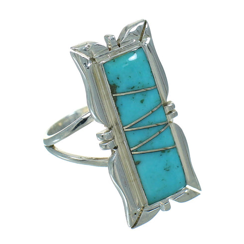Silver Southwest Turquoise Inlay Ring Size 5-3/4 AX92055